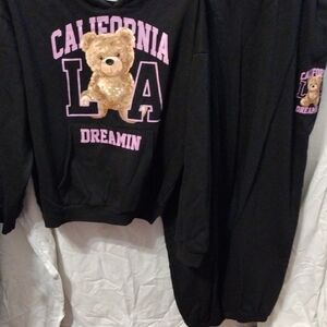 No BoundariesSweatsuit, Black Hoodie and sweat Pants with Teddy Bear and Pants